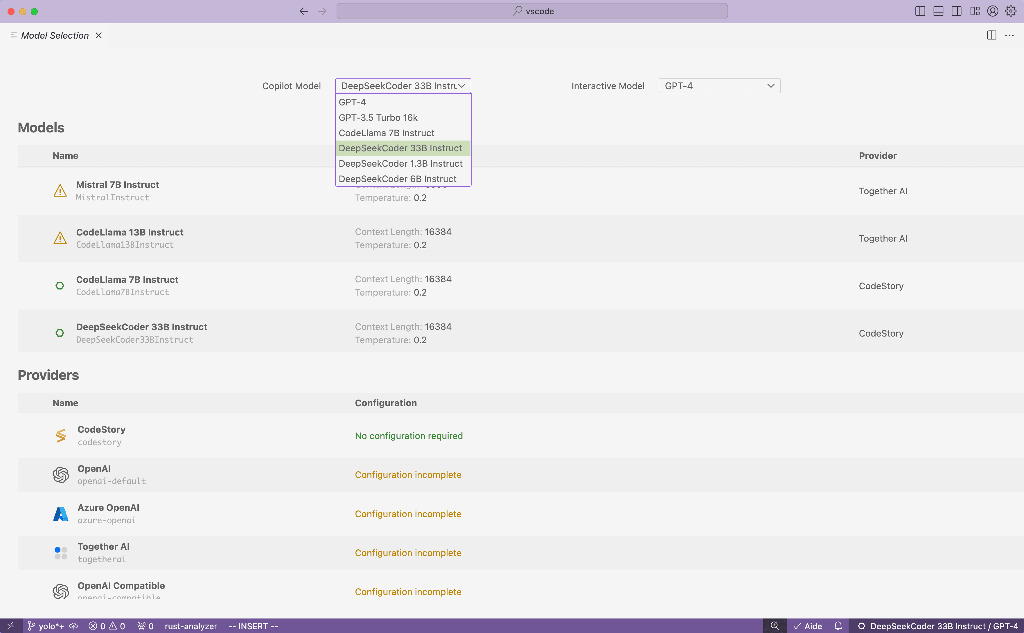 Model configuration support